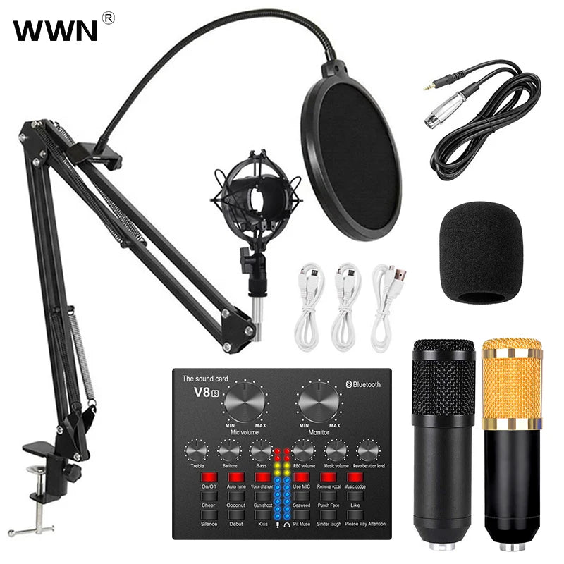 Professional Multifunction Condenser Microphone V8S Sound Card Audio Recording  BM800 Cantilever Bracket Set