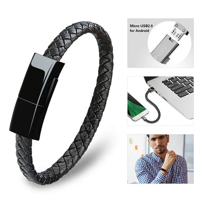 Leather Braided Bracelet Data Charger Bracelet for iPhone Android for Type C Cable Charger Bracelet