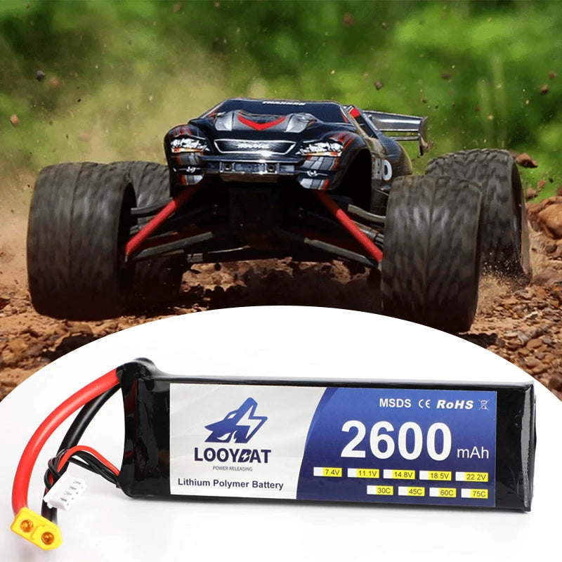 LOOYBAT High Power 30C/50C 11.1V/14.8V 2200mAh/2600mAh/3300mAh Lipo Battery Rechargeable 3S/6S Pouch Lithium Ion for Airplane RC