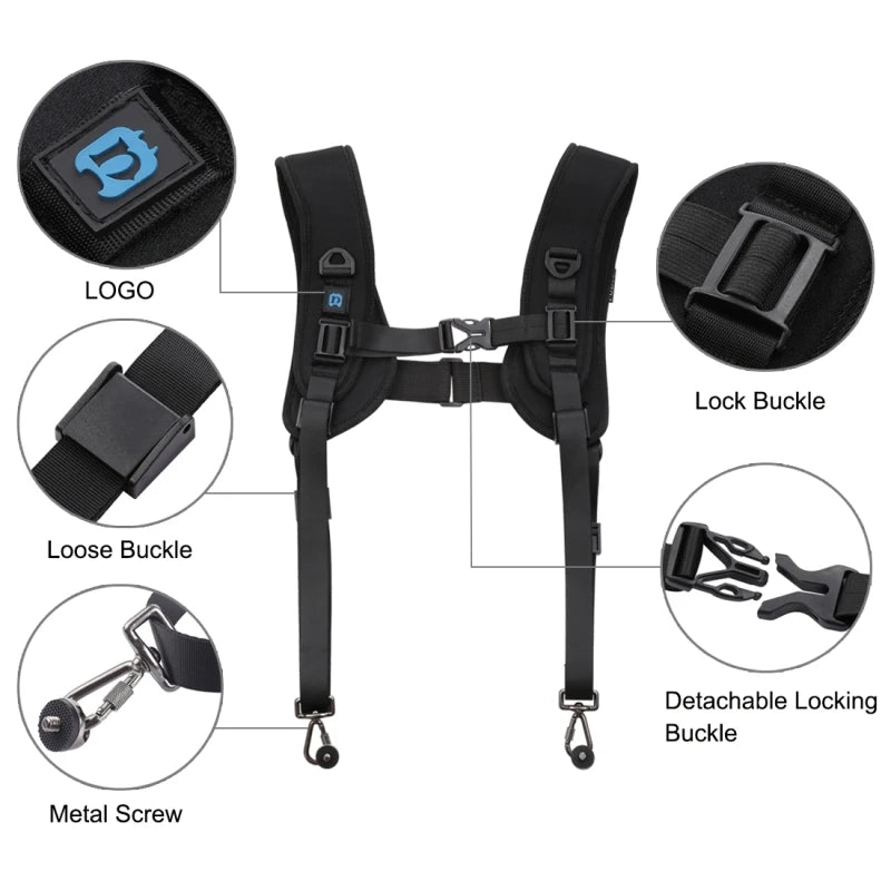 PULUZ Quick Release Double Shoulder Harness with Decompression Foam Strap Belt Soft Pad Original Global Source for DSLR Camera