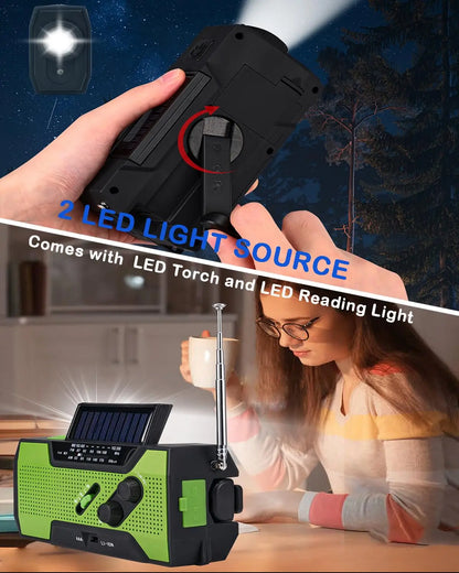 CE Certified 2000mAh Solar NOAA Radio LED Multi-Power Source for Wildfire Safety Flashlight Clock Internet Radio FM Radio