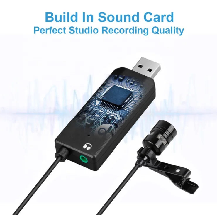 Fifine Mini USB Lapel Mic for Online Teaching Recording Clip-on Cardioid Condenser Lavalier Microphone for PC Laptop K053