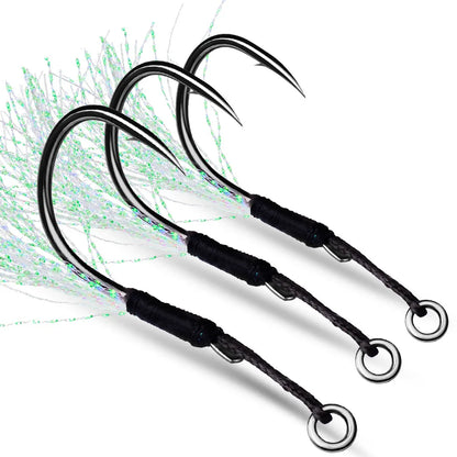 10pcs Fishing Assist Hooks 11#-19# Jigging Assist Hooks Single Fishing Assist Hooks with Bucktail with Feather