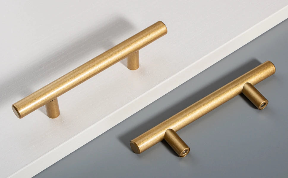 LiLong Hardware 10 Pack Hollow Stainless Steel Cupboard Handles 5 Inch (128mm) Kitchen Drawer Pulls 3'' Hole Center Gold Made