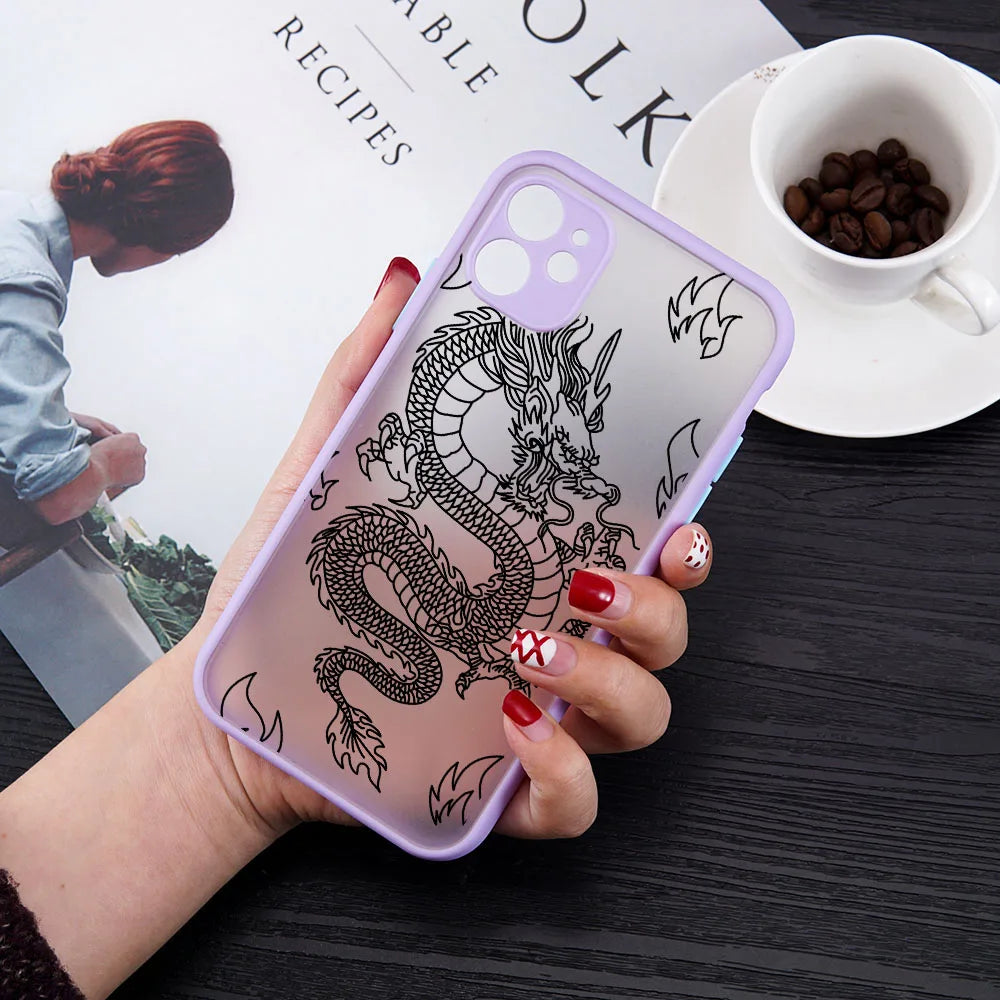 Fashion Purple Dragon Animal Pattern Phone Case For iPhone 16 15 14 13 12 11 Pro Max Mini SE 7 8 Plus Cover Glossy Hard Coque