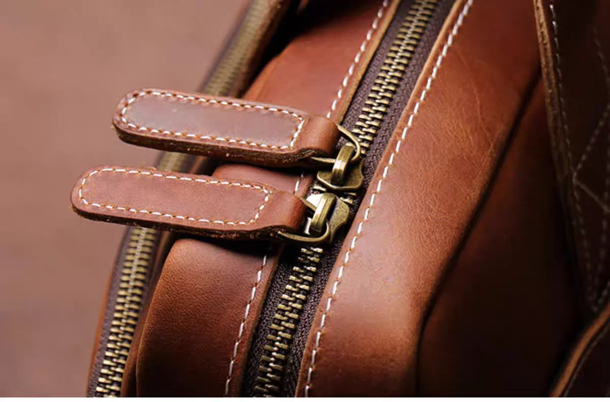 Vintage Genuine Leather Messenger Bag Briefcase Large Satchel Shoulder Bag Rugged Leather Laptop Bag