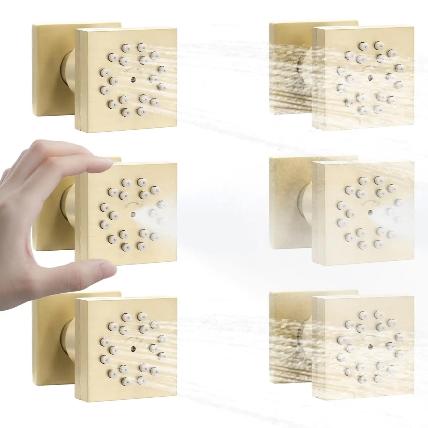 6-Piece 2-Function Square Rainfall Shower Set Brushed Brass Finish Wall-Mounted Contemporary Design High Pressure Thermostatic