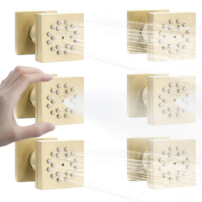 6-Piece 2-Function Square Rainfall Shower Set Brushed Brass Finish Wall-Mounted Contemporary Design High Pressure Thermostatic