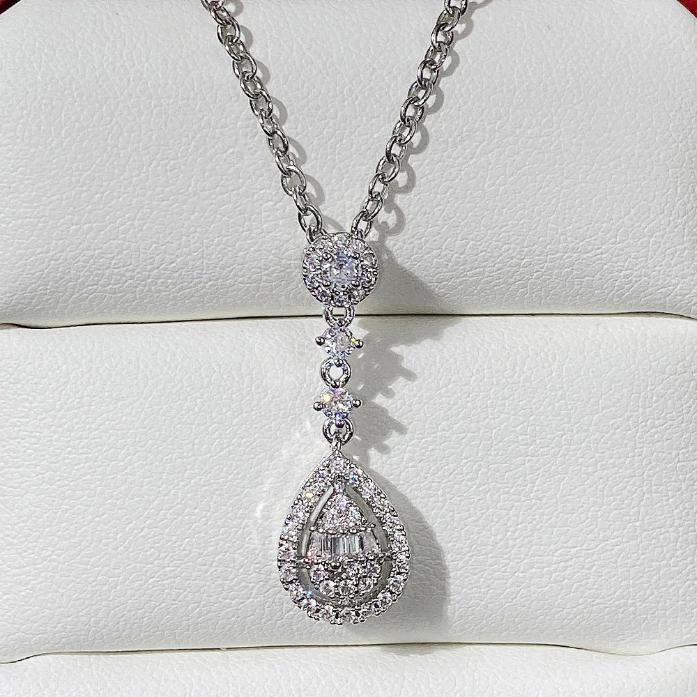 Pear Cut Diamond Pendant Necklace Women Elegant Luxury Side Stone Wedding Style Certified Fashion Jewelry