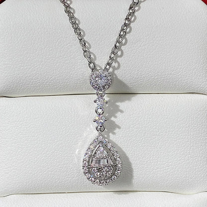 Pear Cut Diamond Pendant Necklace Women Elegant Luxury Side Stone Wedding Style Certified Fashion Jewelry