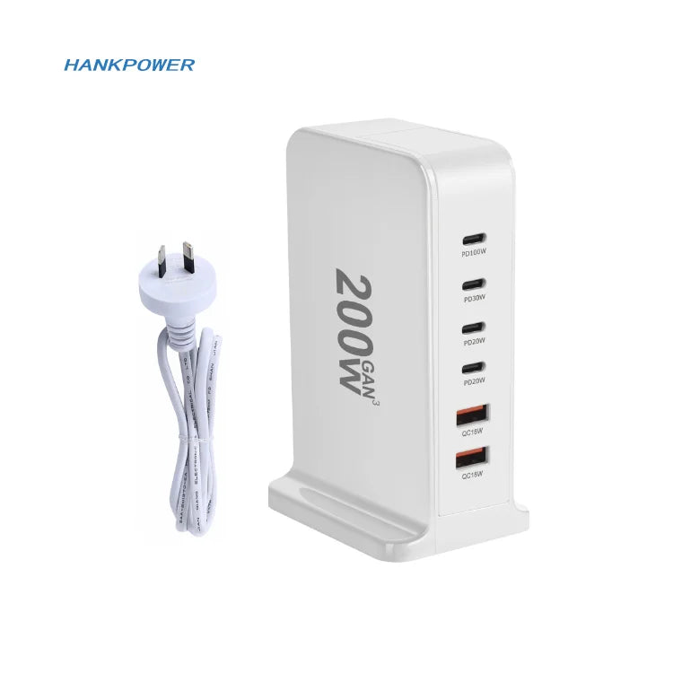 200w Gan Multi USB Charger 6 Ports Quick Charge Charger Station Dock US AU EU UK Plug Desktop Chargers