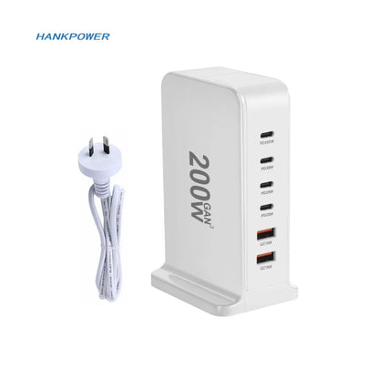 200w Gan Multi USB Charger 6 Ports Quick Charge Charger Station Dock US AU EU UK Plug Desktop Chargers