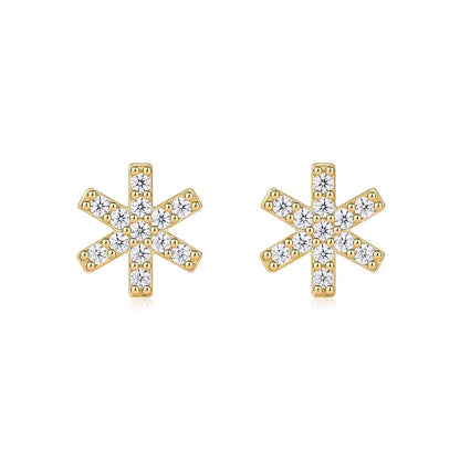Gold Plated Starburst Stud Earrings with Moissanite Iced Out Minimalist Design for Women