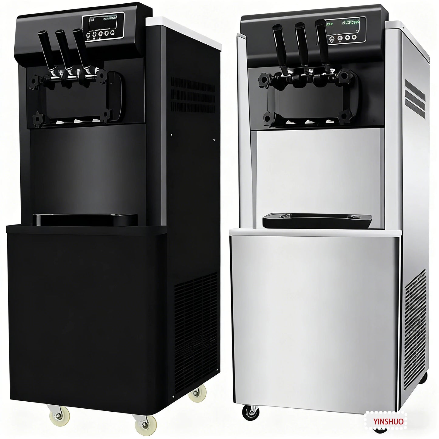 Vertical Commercial 3-Flavor Soft-Cook Ice Cream Maker, Self-Cooling Ice Cream Maker, Soft-Cook Yogurt Ice Cream Maker