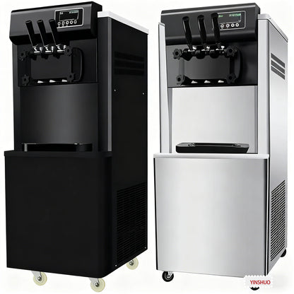 Vertical Commercial 3-Flavor Soft-Cook Ice Cream Maker, Self-Cooling Ice Cream Maker, Soft-Cook Yogurt Ice Cream Maker