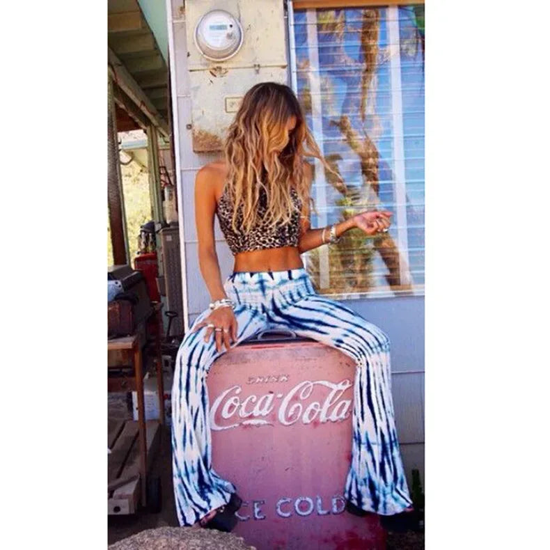 2023 Brown Leopard Y2K Joggers Women High Waist Flare Pants Double Layer Mesh Girl Aesthetic Tie Dye Trousers Female Sweatpants