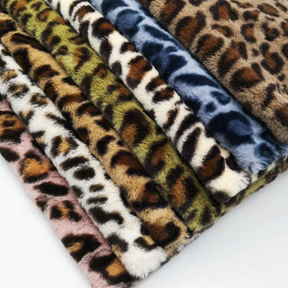 Custom Leopard Print Plush Knitted 100% Polyester Heavyweight Wind Proof Faux Fur Fabric High Quality Sewing Garment Girls Bag