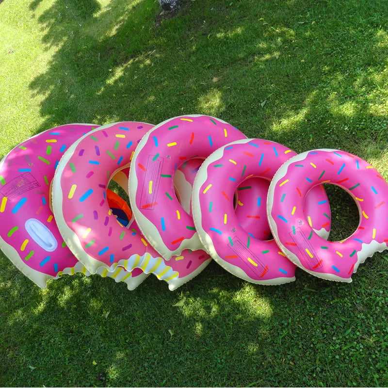 Stock Inflatable Thickened PVC Child Donut Swimming Ring 60-100cm Pink&Chocolate