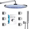 12-Inch Brushed Chrome LED Rain Shower Head System Thermostatic Mixer Single Handle Contemporary Brass Design Hotels Massage Jet