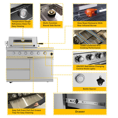 Stock in USA Warehouse 304 Stainless Steel Natural Propane Gas BBQ Grills Outdoor Kitchen Cabinets for Garden