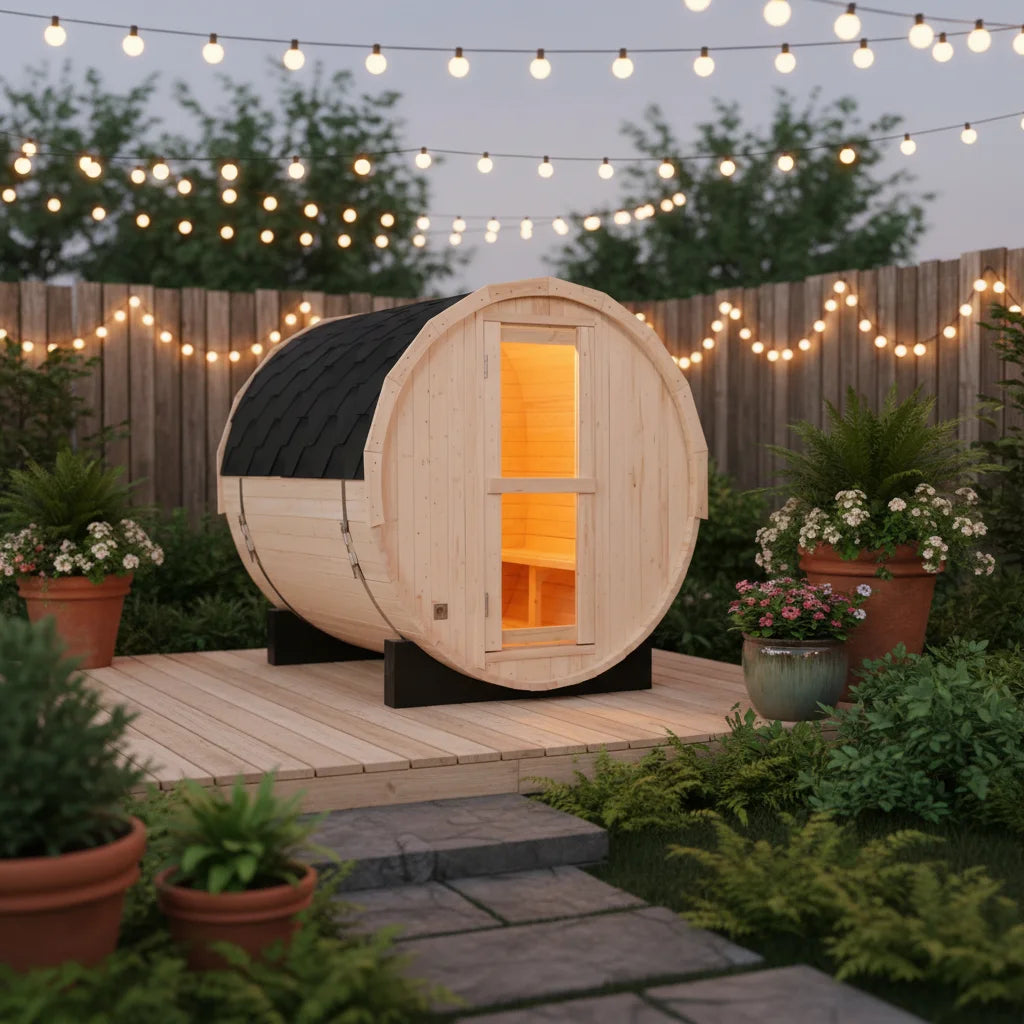 Natural White Pine 4-Person Outdoor Barrel Sauna Kit - Premium Backyard Spa (In Stock, Ready to Ship)