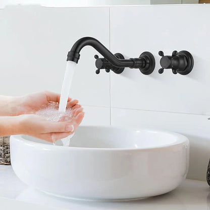 Double Handle Three Holes Bathroom Faucet Black Bronze Home Improvement Accessories Brass Bathroom Faucet 360 Rotation Crane