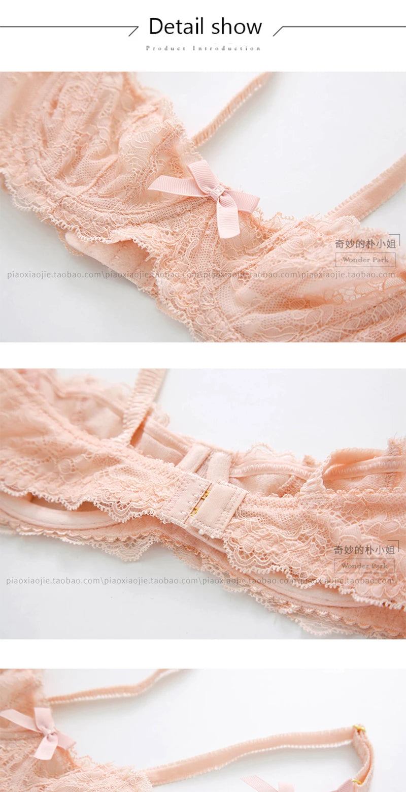 Half Cup Bras For Women Sexy Lingerie Plus Size Transparent Balconette Embroidery See Through Lace Bra Top Red Pink White Black