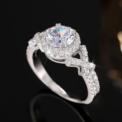 Q525 Women's White Gold Diamond Engagement Ring Round Brilliant Cut Natural G Color Halo Design