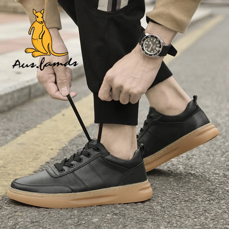 Men's Sporty High Top Casual Athletic Shoes Cowhide Genuine Leather Lining Stylish Rubber Outsole Waterproof Spring Winter