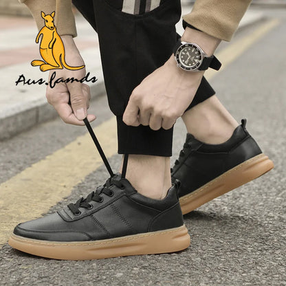 Men's Sporty High Top Casual Athletic Shoes Cowhide Genuine Leather Lining Stylish Rubber Outsole Waterproof Spring Winter