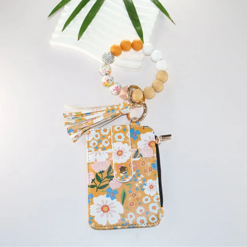 2025 New Fruit  Pattern Leather  Bracelet Fringe Key Chin Card Bag Document Wrist Portable Keychain  Zipper Card Holder Wallet