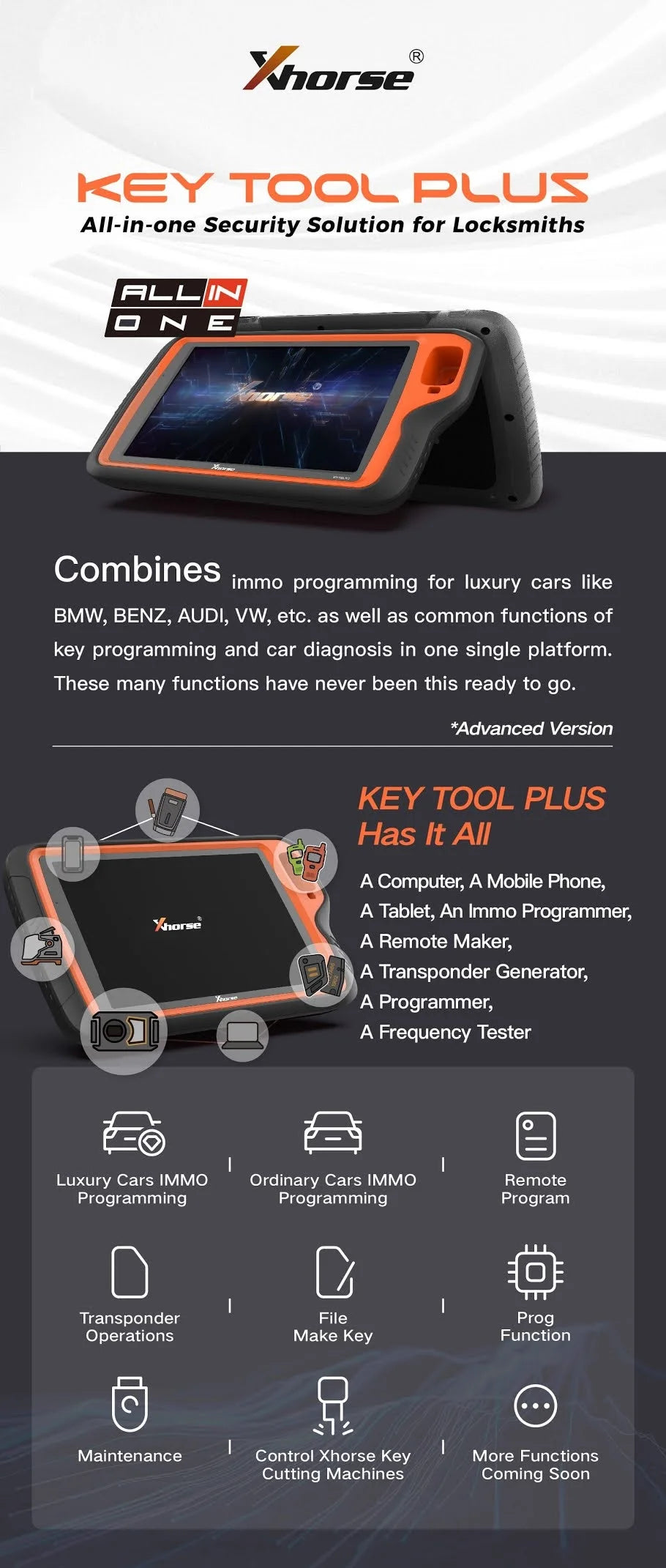 EU/UK Tax+Ship Free Xhorse VVDI Key Tool Plus Pad Full Configuration Advance Version GL for Benz Car Key Programmer Tool