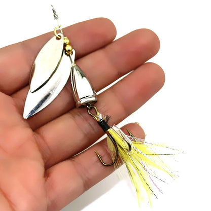 Hengjia 81mm 10.5g Double Sequin Spinner Spoon Rotating Fishing Lure for River Lake Stream
