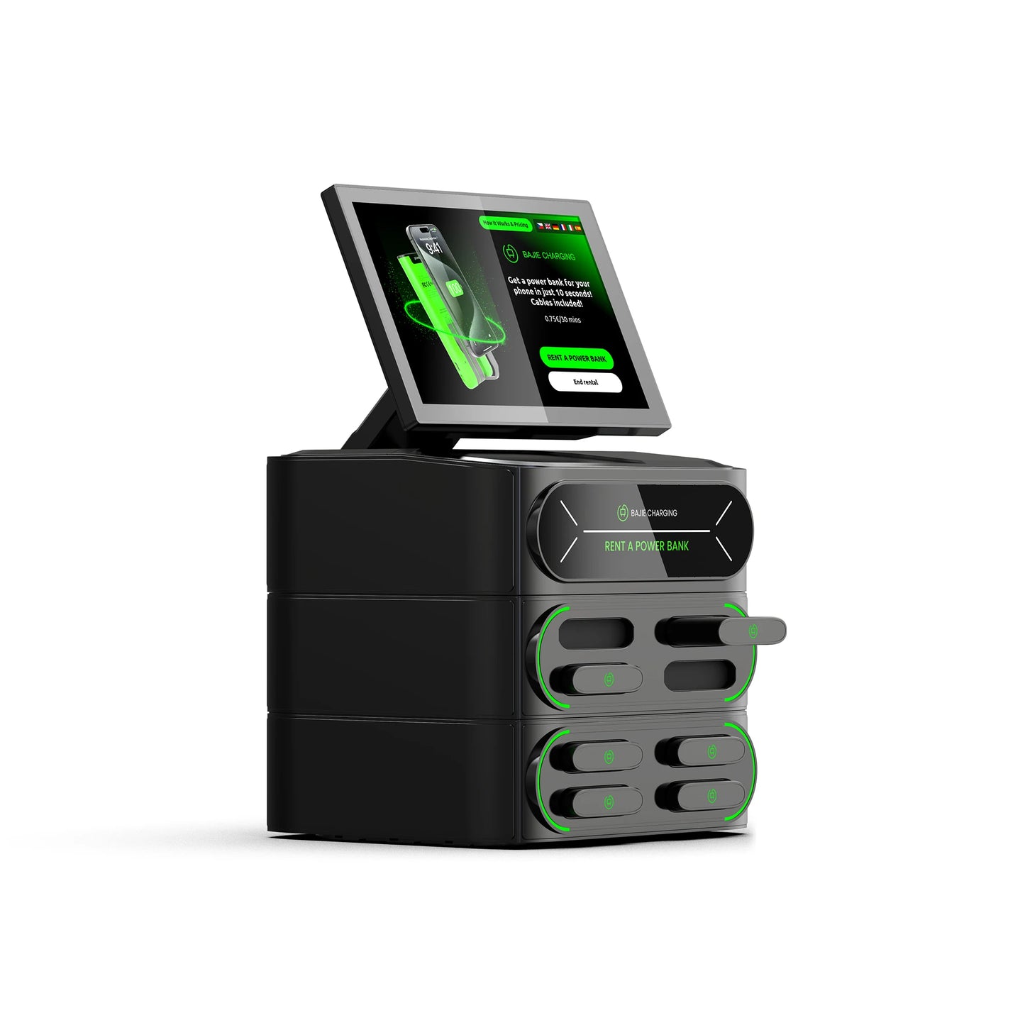 Passive Income Business Idea 8-Slot with 10.1 Touch Screen Built-in POS and Card Reader Mobile Charging Station Fast Power Bank