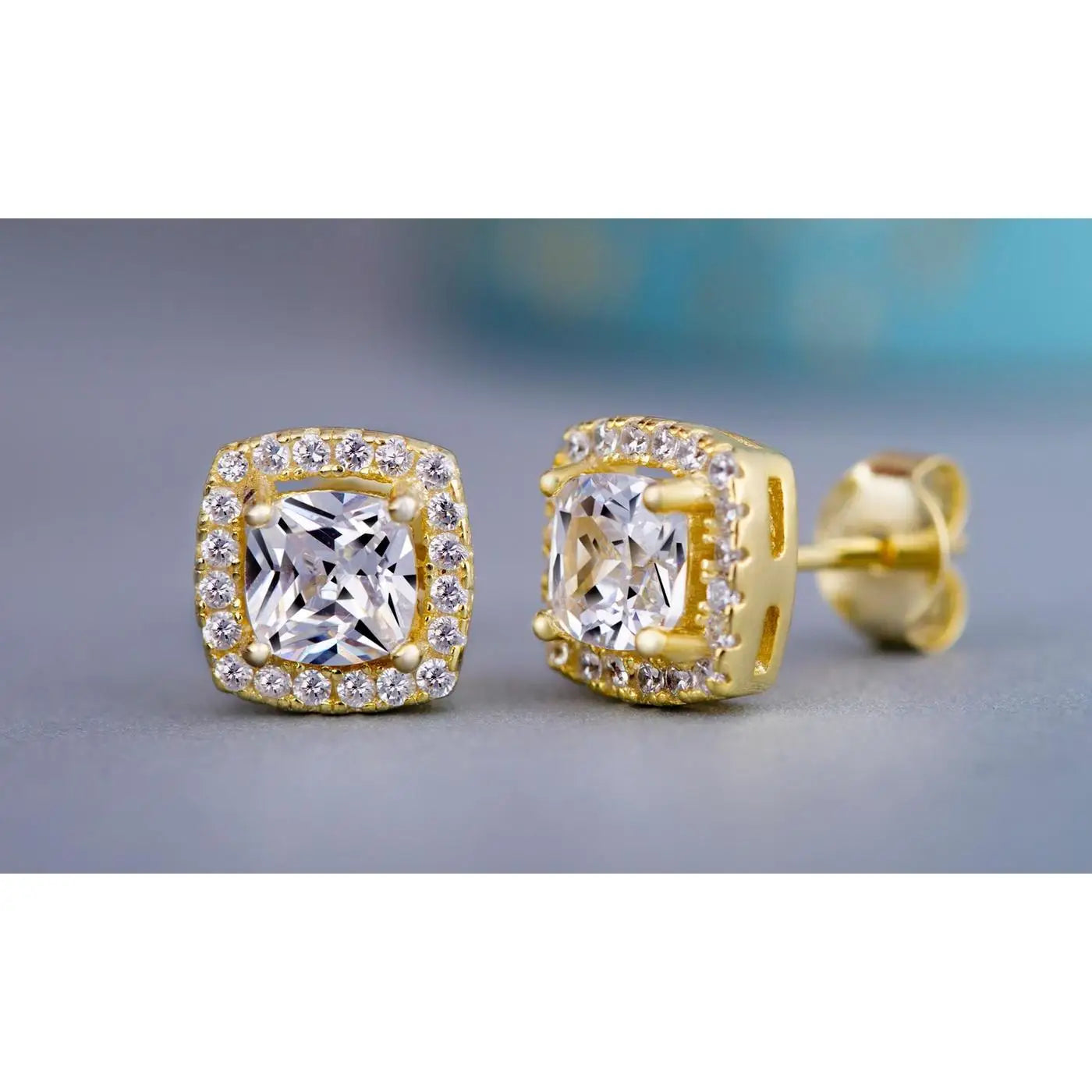 Classic Geometric Square Stud Earrings with Round Zircon Inlay Gold Plated Zinc Alloy Unisex Jewelry Gift Women Men