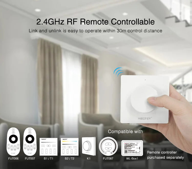 Miboxer TRI-C1 AC Triac Dimmer Single Color Controller 110-220V Push Dim Wall WiFi PWM RF Voice Control For Filament Lamp
