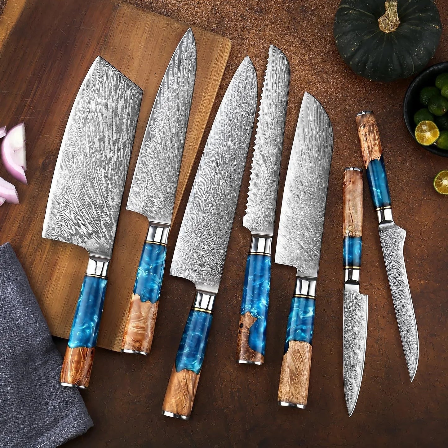 VG 10 Damascus Steel Kitchen Knife Set Household Knife Professional Chef's Knife With Stable Wooden Handle