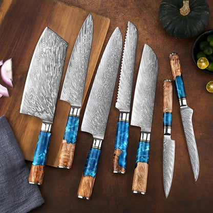 VG 10 Damascus Steel Kitchen Knife Set Household Knife Professional Chef's Knife With Stable Wooden Handle
