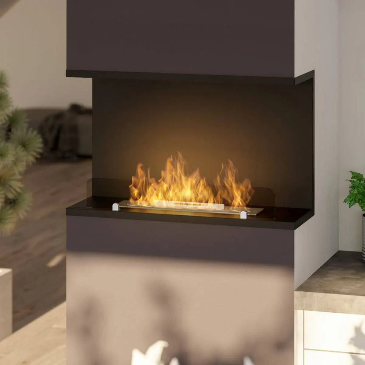 Inno-Living Modern Bio-Ethanol Fireplace 36\" 90cm Linear Insert Remote Controlled Steel Fire for Indoor Villa Use