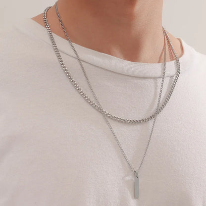 2PCS Unisex Stainless Steel Minimalist Multi-Color Simple Rectangular Pendant Necklace with Snake Chain Chokers Necklaces