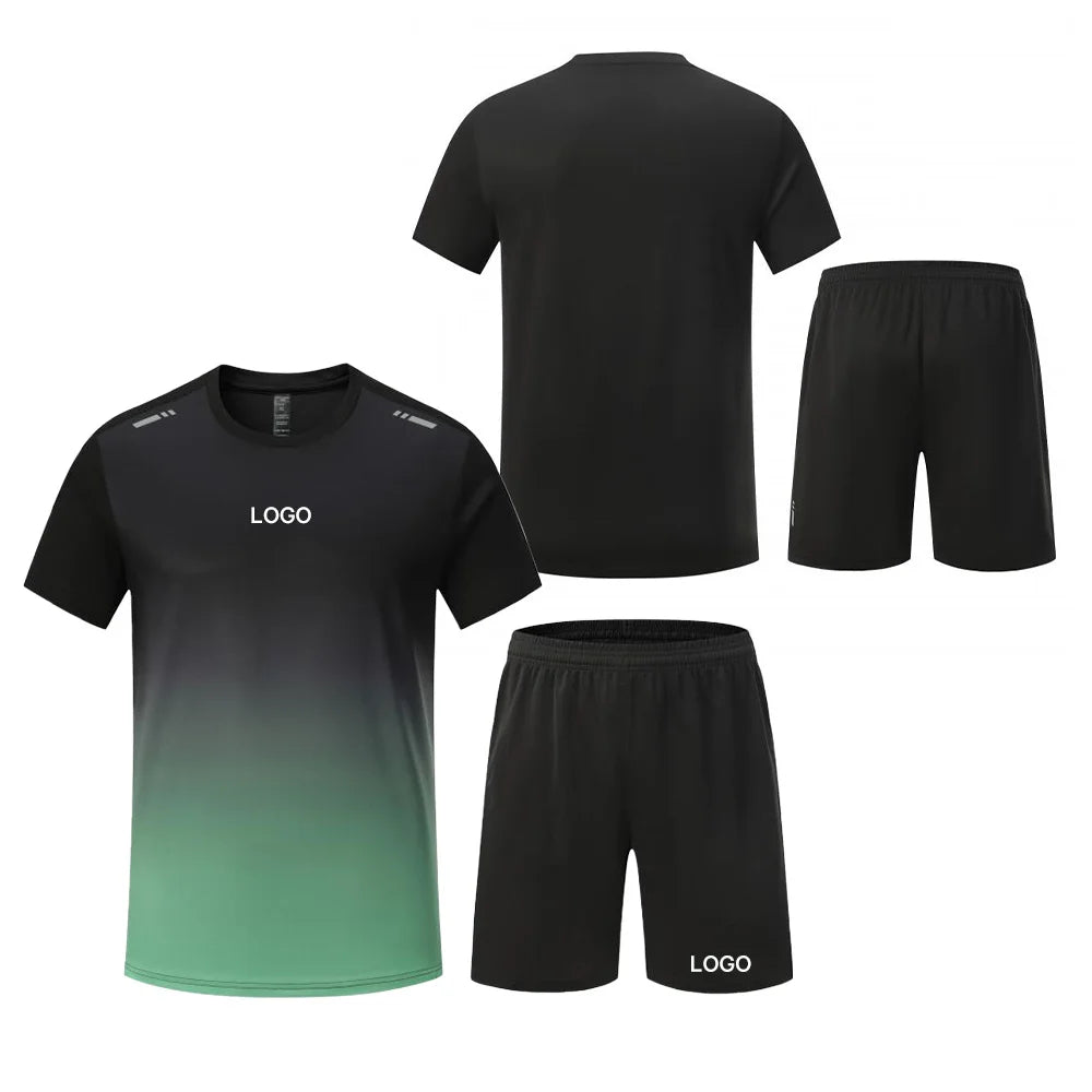 In Stock Fitness Workout Sports Quick Dry T Shirt Shorts 2 Pieces Sets 100% Polyester Custom Running Gym Tracksuits for Men