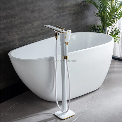 HIDEEP Contemporary Polished Bathroom Floor Stand Faucets Chrome/Black/White Ceramic Single Handle Hot Cold Water Bathtub Shower
