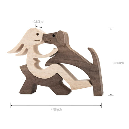 Family Puppy Wood Dog Craft Figurine Desktop Table Ornament Carving Model Home Office Decoration Pet Sculpture Christmas Gift