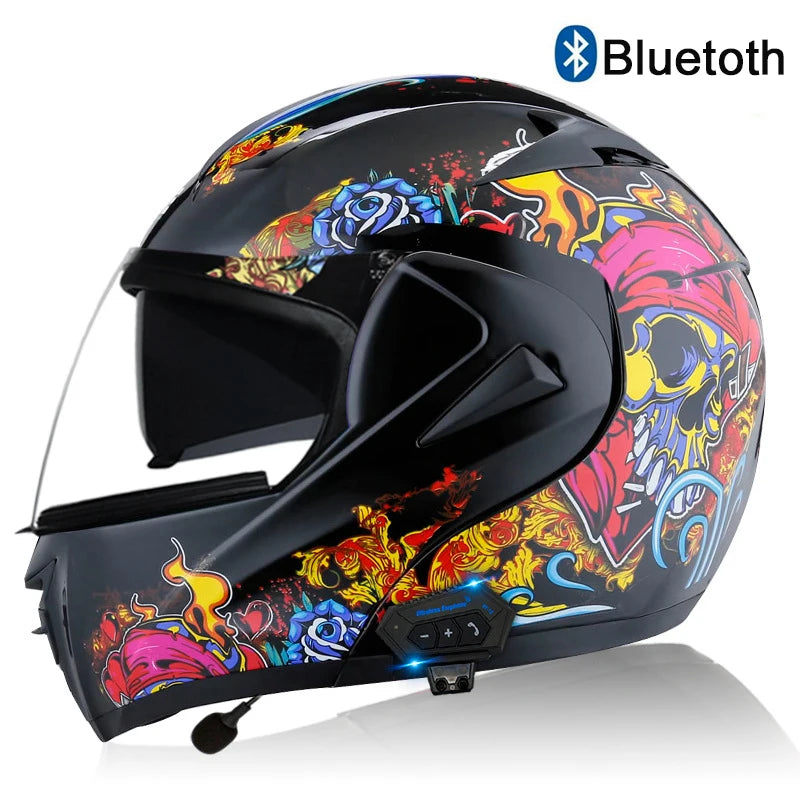 Carbon Fiber Pattern Electric Scooter Motorcycle Blueto0th Wireless Headphone Speaker Open Face Double Lens Full Face Helmets