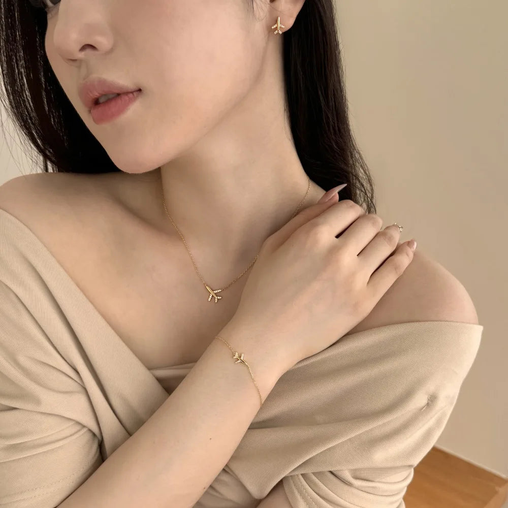 Dylam Personalized Design Fashion Fine Jewelry S925 Silver Rhodium 18K Gold Link Chain 5A Zirconia Airplane Pendant Necklace