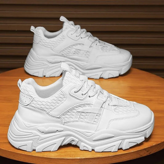 Summer Hollow Men's Casual Board Shoes with Soft Leather Surface and Breathable White Shoes for Men's Casual Sports Shoes