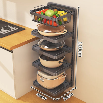 Punch-free hang Wall Vegetable Fruit Rack Kitchen Metal Storage Grill Basket Adjustable Plant Stand Pan Pot Lid Organizer Holder