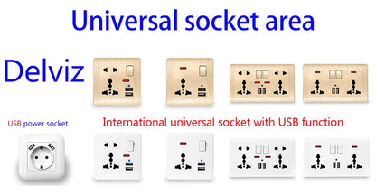 Delviz US Multi-purpose Socket, 15A US Universal power jack,AC 110-250V, 120mm x 74mm White Panel, Double Jack Power Wall Outlet