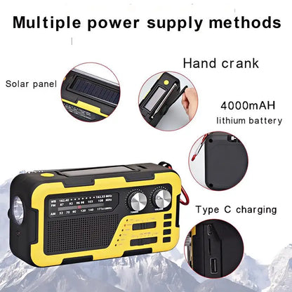 4000mAh Weather Emergency AM/FM Radio Noodradio Emergency Hand Crank Solar Charging Flashlight Survival Kit Gear Electronics