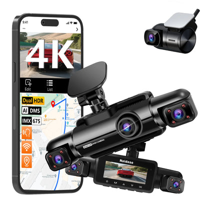 4 Lens Dash Cam with AI DMS Front 4K Recording STARVIS 2 Dashcam Built-in GPS Car Black Box with Parking Monitoring